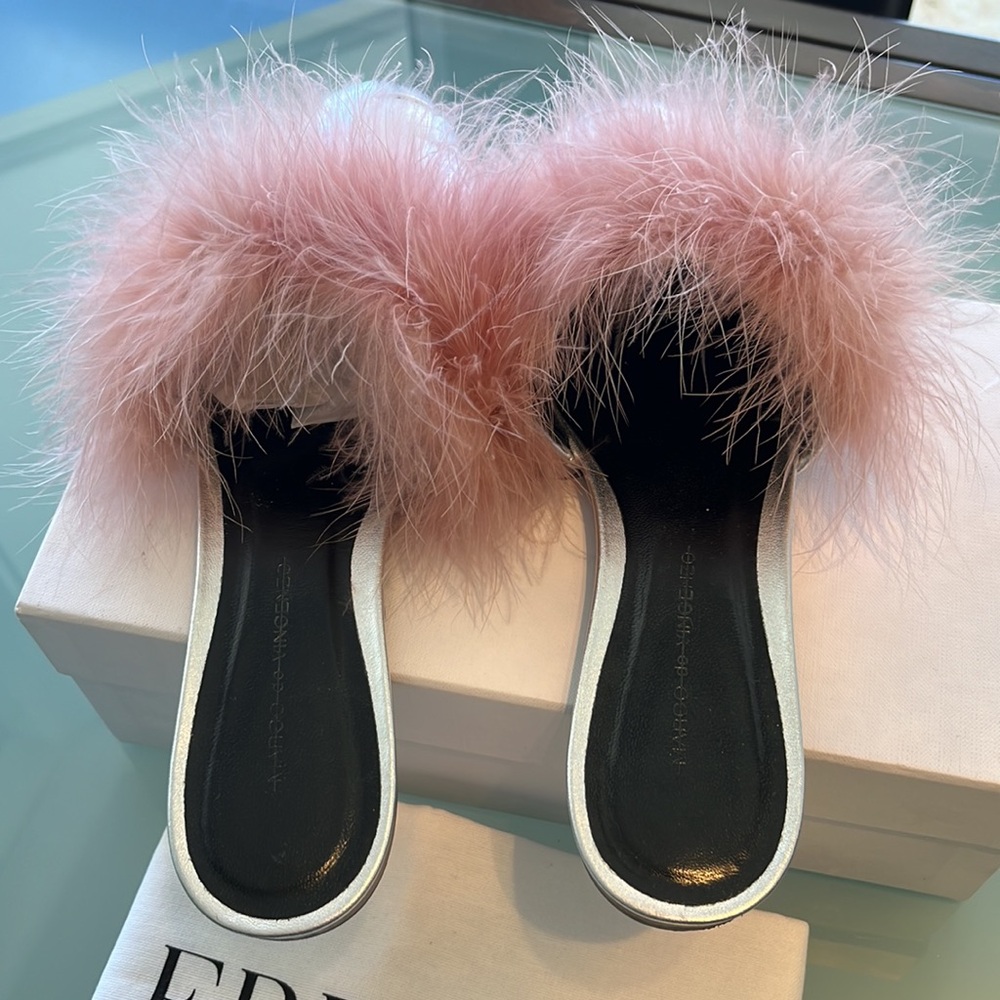 ERDEM Aerin Silver Quilted Mules w/Pink Feathers Prada Miu Miu 40 9.5 - Picture 4 of 9